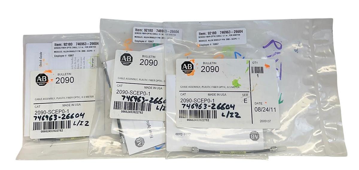 Used 3 ALLEN BRADLEY 2090-SCEP0-1 /E Kinetix FIBER OPTIC CABLE ASSEMBLIES 0.1M NSFS