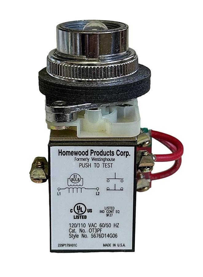 NEW WESTINGHOUSE HPC OT3PF PUSH TO TEST LIGHT 120VAC PUSHBUTTON 30mm 60Hz