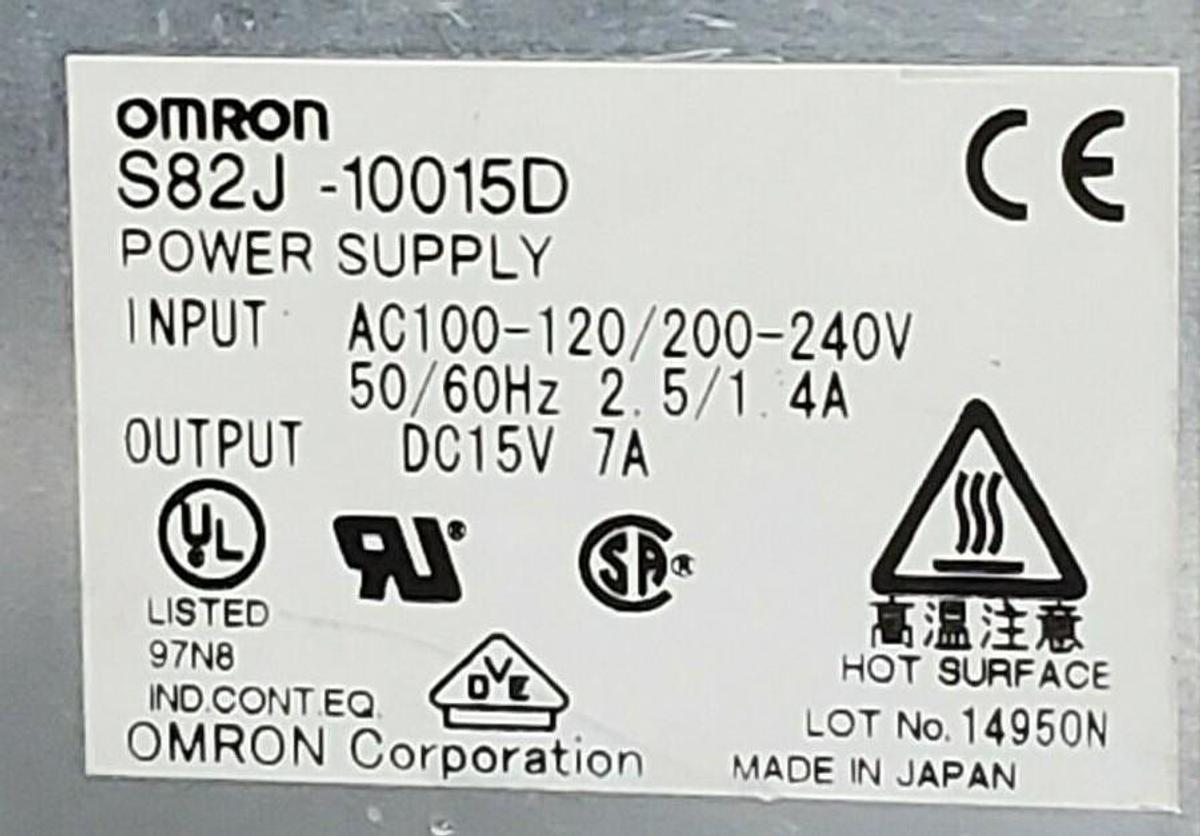 Used OMRON S82J-10015D POWER SUPPLY AC100-120/200-240V 50/60HZ 2.5/1.4A / DC 15V 7A