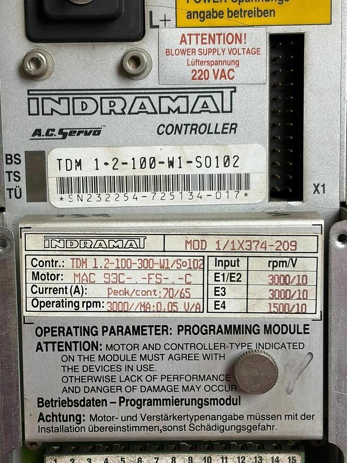 Used Indramat TDM 1.2-100-300-W1-S0102 Modular Servo Drive MOD1/1X374-209