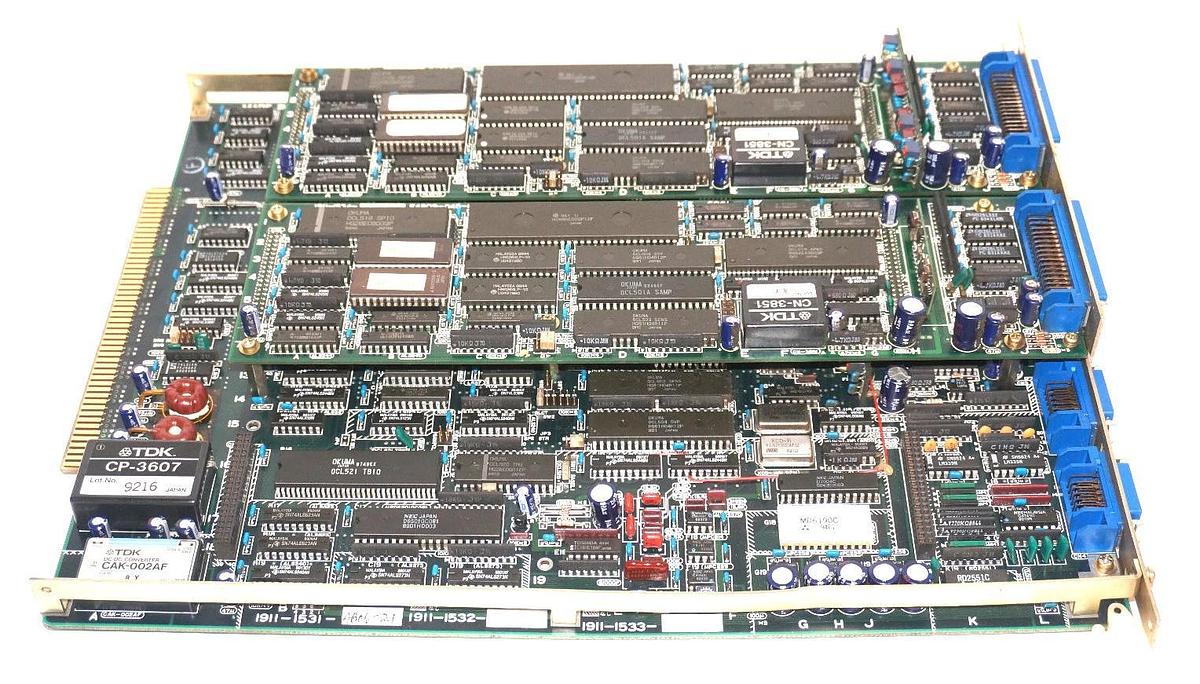 Used OKUMA E4809-045-109-C OPUS 5000-II SVP BOARD W/ 2 E4809-045-110-C SPC1 BOARDS