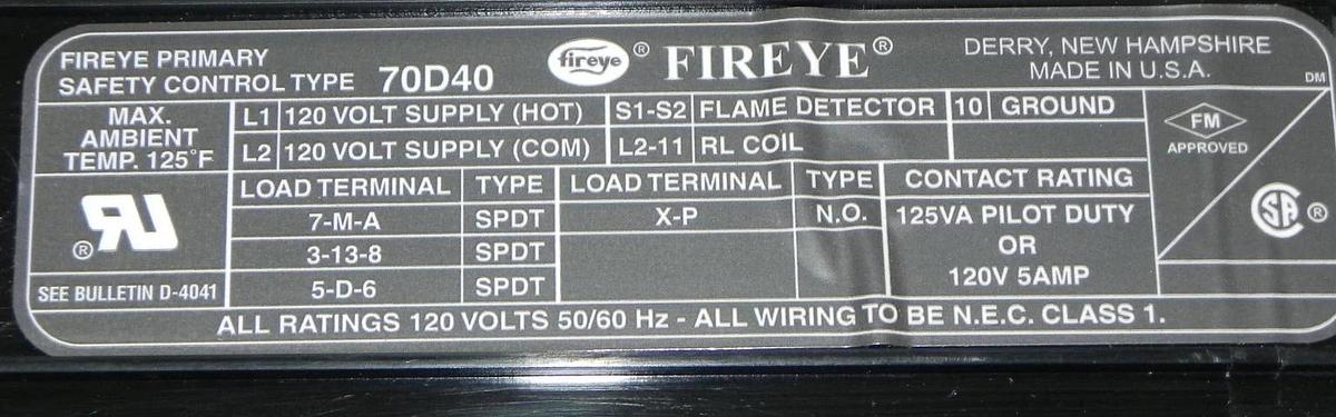 Used FIREYE 70D40 SOLID STATE BURNER MANAGEMENT CONTROL USED