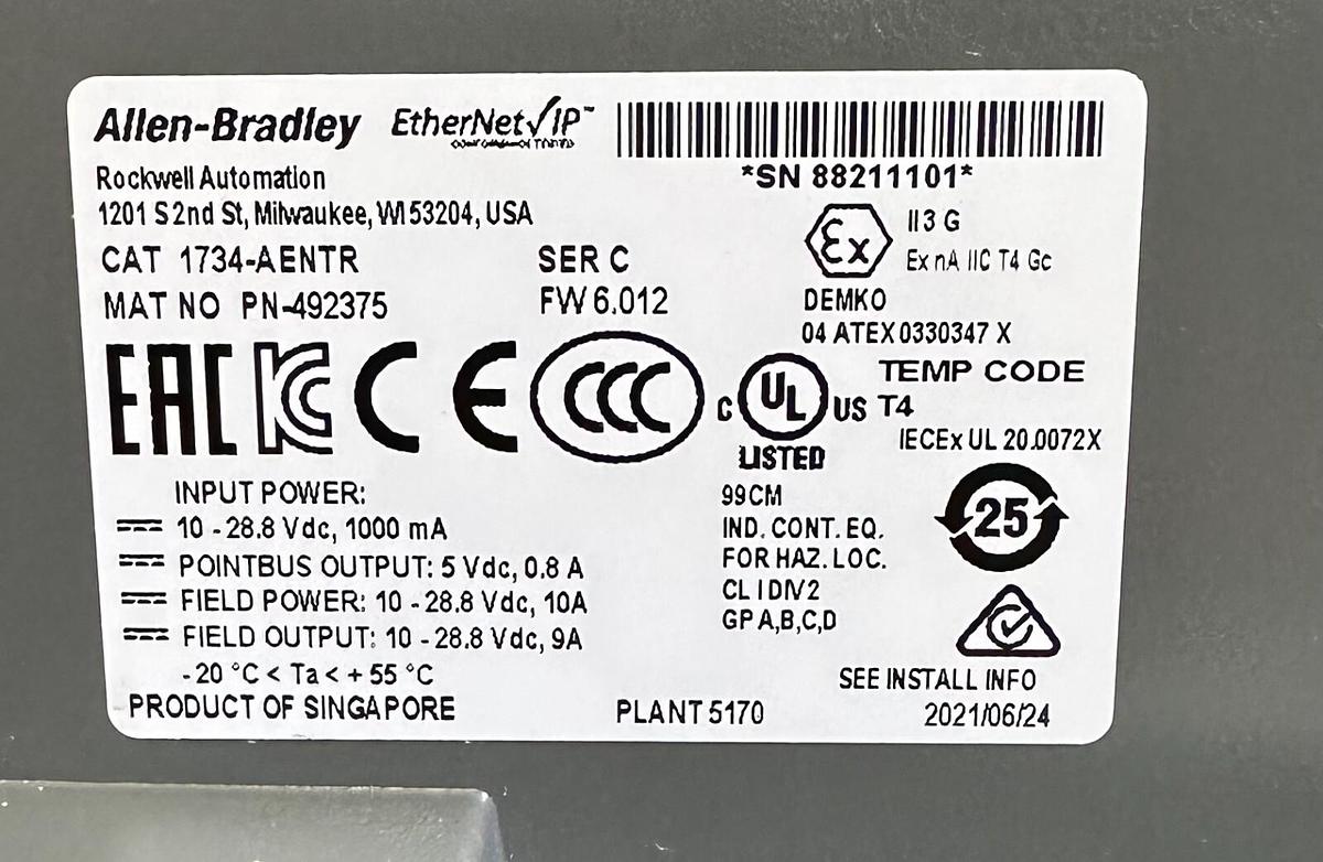 Used NEW ALLEN BRADLEY 1734-AENTR /C POINT I/O DUAL PORT NETWORK ADAPTER 1734AENTR