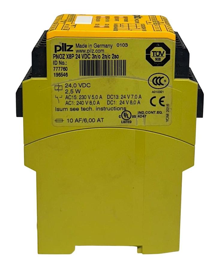 Used PILZ PNOZ X8P 24 VDC 3n/o 2n/c 2so / 777760 SAFETY RELAY 24VDC 2.5W USNP