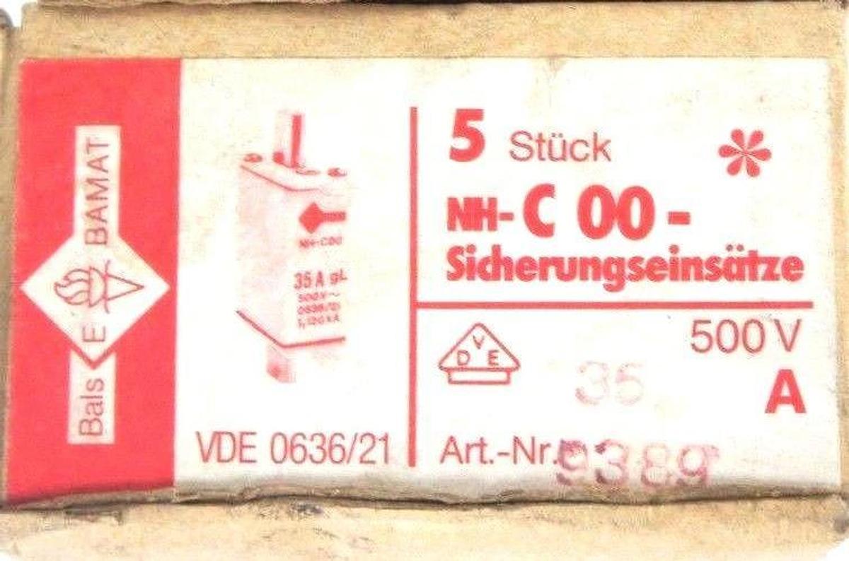 BOX OF 4 NEW BAMAT NH-C00-35A FUSES 500V, 35A, NHC0035A