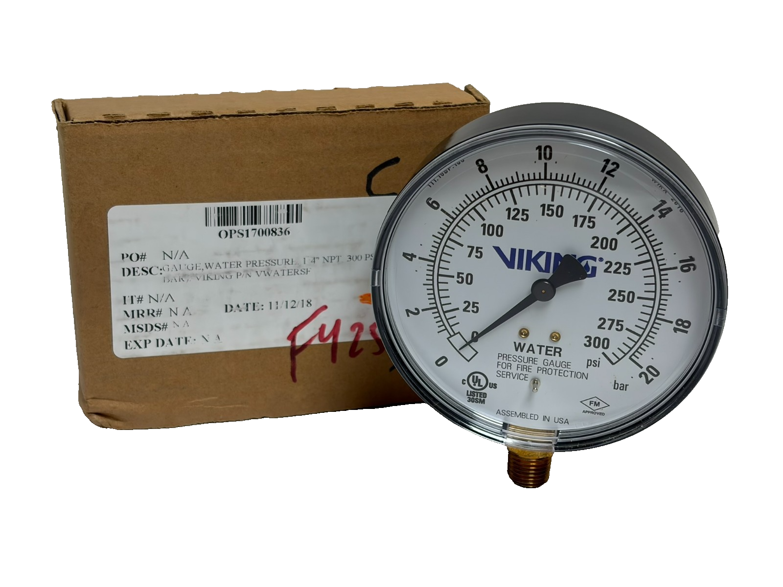 Used Viking Water Pressure Gauge 300 PSI 1/4" NPT 111.10SP New In Box