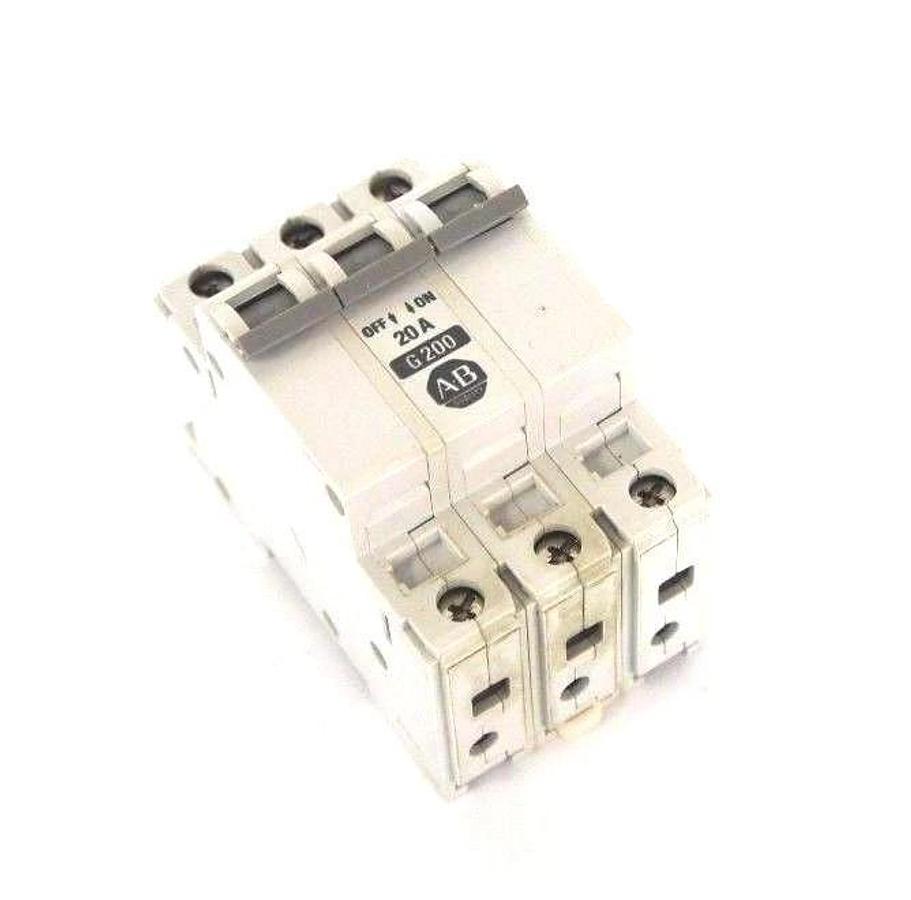 Used ALLEN BRADLEY 1492-CB3-G200 MINIATURE CIRCUIT BREAKER SER B, 20 AMP, 1492CB3G200
