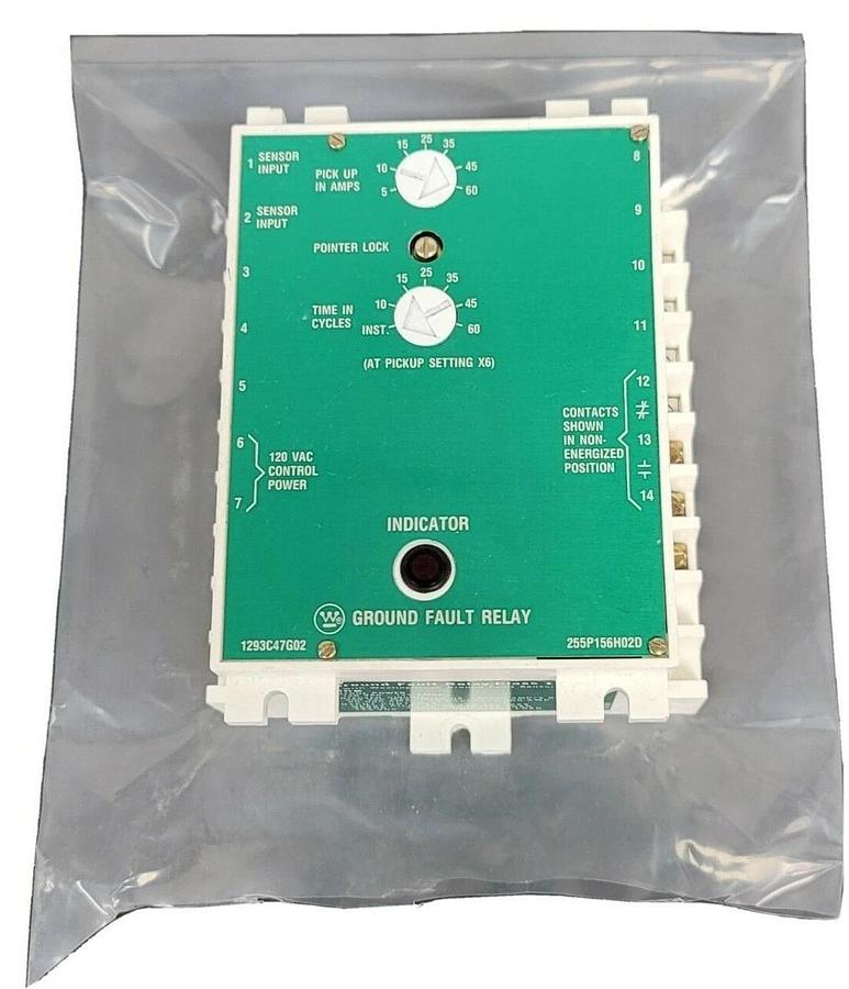 Used WESTINGHOUSE 1293C47G02 GROUND FAULT RELAY 5-60AMP 120VAC 255P156H02D