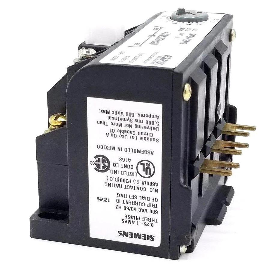 Used SIEMENS 48ASA3M20 OVERLOAD RELAY .25-1AMP RANGE 3PH, 600VAC, ESP 100, SER. C