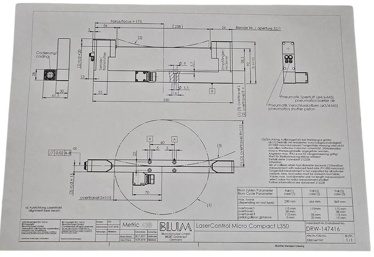 BLUM 147416 LaserControl Micro Compact NT L350 CNC LASER TOOL SETTER 330014477NT