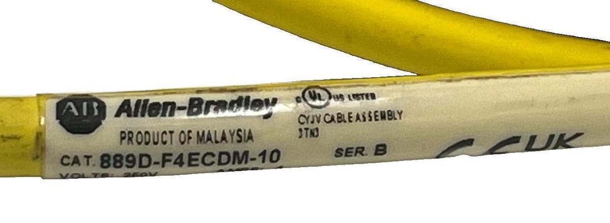 Used ALLEN BRADLEY 889D-F4ECDM-10 SER B MICRO CABLE FEMALE TO MALE STRAIGHT 4PIN 10M
