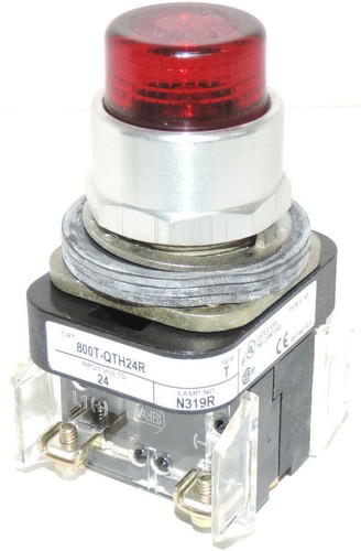 Used ALLEN-BRADLEY 800T-QTH24R SER. T RED PUSH BUTTON WITH AB 800T-XA CONTACT BLOCK