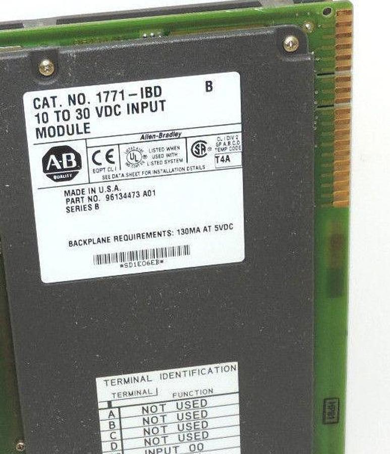 Used ALLEN BRADLEY 1771-IBD SERIES B INPUT MODULE P/N: 96134473 A01, 1771-IBD/B