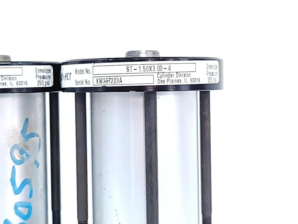 Used LOT OF 3 LIN-ACT ST-1.50X3.00-4 CYLINDERS 250PSI