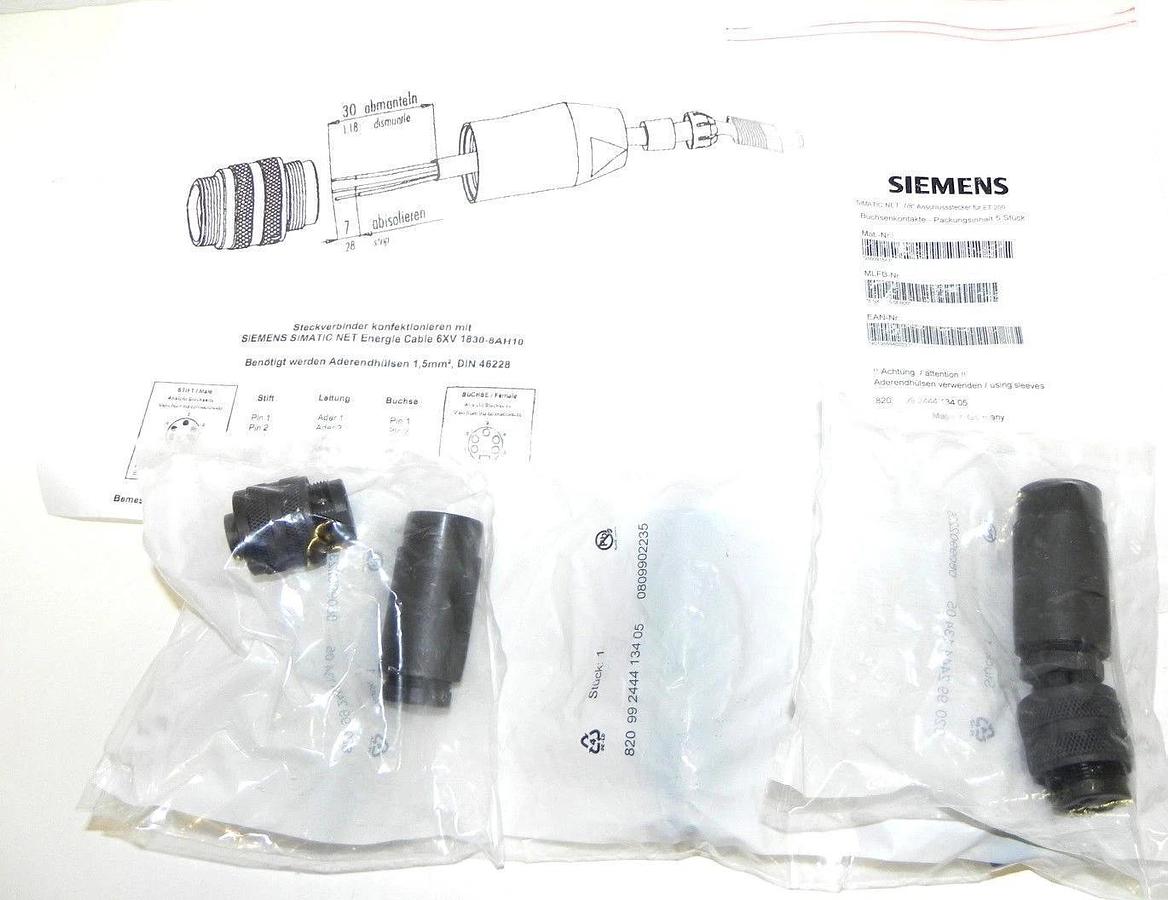 Used NEW SIEMENS 820 99 2444 134 05 CONNECTOR ET200 FEMALE 7/8" 6GK1-905-0FB00 5/PK