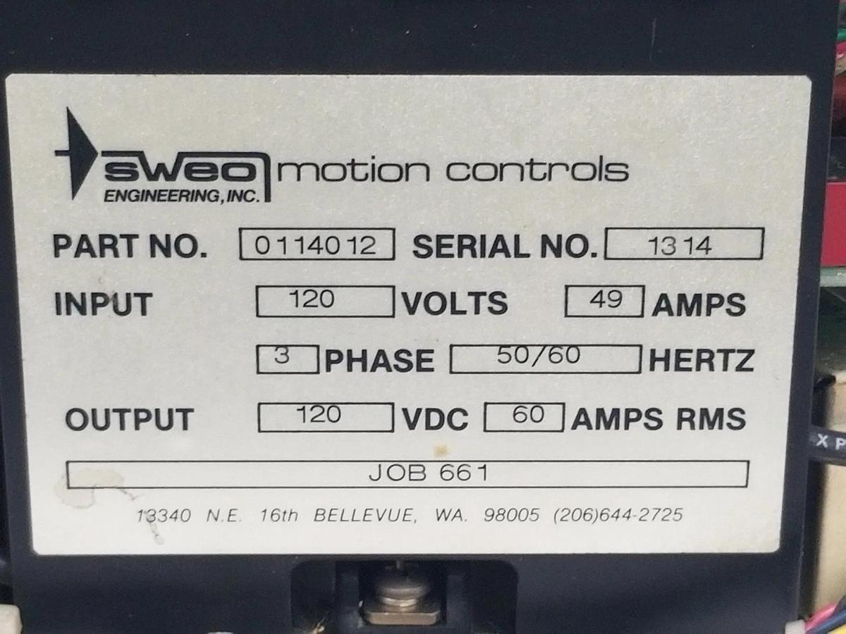 Refurbished SWEO 0114012 SPINDLE DRIVE ASSEMBLY 120V, 49A, 3PH, 50/60HZ IN / 120V, 50A OUT