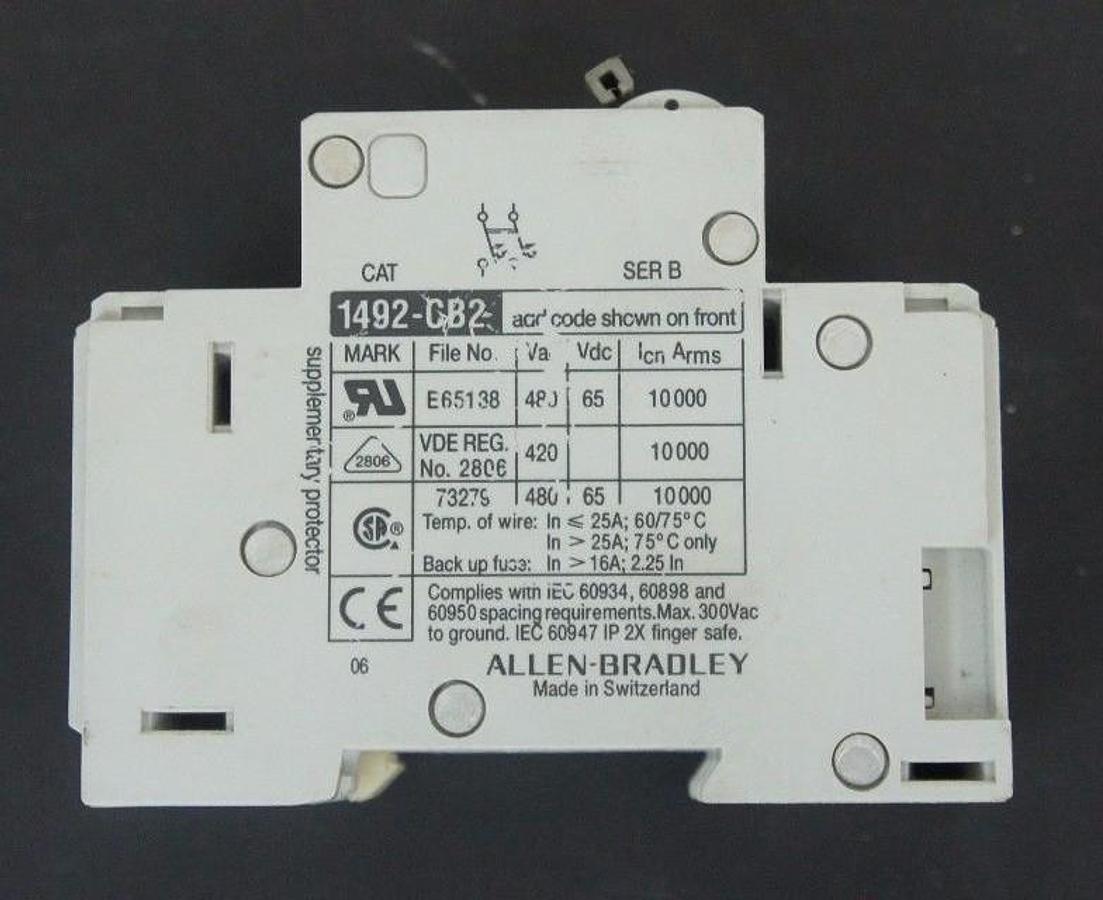 Used ALLEN BRADLEY 1492-CB2G070 CIRCUIT BREAKER 7 AMP, SER B, 1492CB2G070