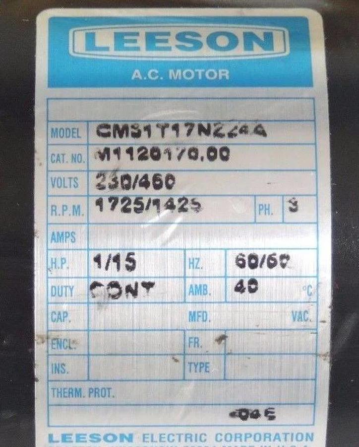 Used LEESON CM31T17N224A A.C. GEARMOTOR 1/15 H.P. 1725/1425 RPM M1120170.00
