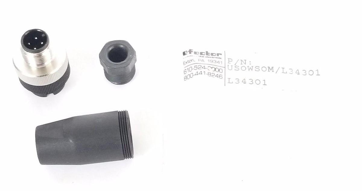 Used NEW EFECTOR US0WS0M/L34301 PLUG ASSEMBLY 4PIN W/STRAIN RELIEF L34301
