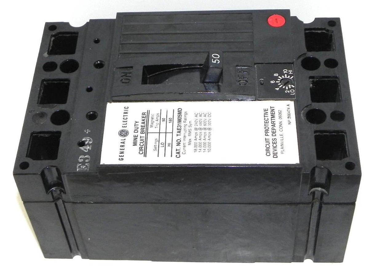 Used GENERAL ELECTRIC TAE31M05MD CIRCUIT BREAKER 50AMP 3POLE 600VAC