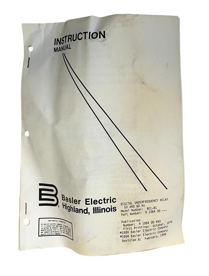 Used BASLER BE1-81 / BE1-81-T1E-E1C-A0N1F / 9106400 UNDERFREQUENCY SS RELAY DAMAGED