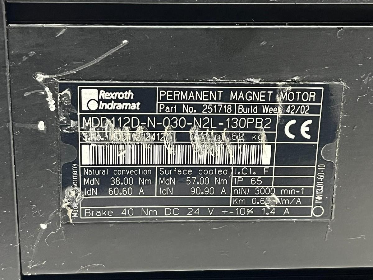 Used Rexroth Indramat MDD112D-N-030-N2L-130PB2 AC Servo Motor R911251718 w/Brake REP