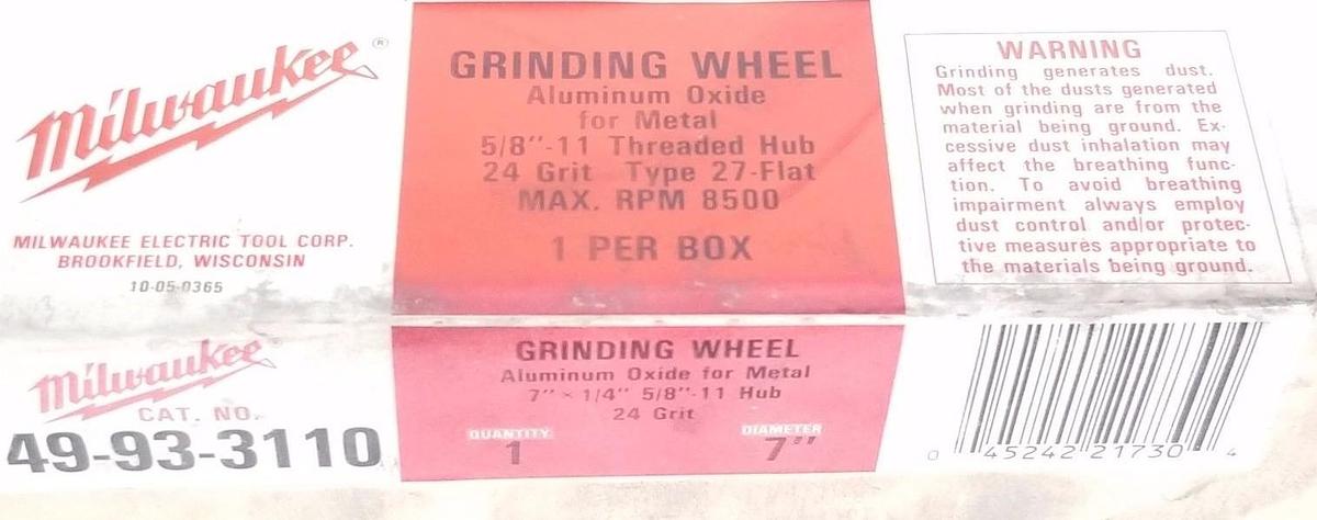 LOT OF 4 NEW MILWAUKEE GRINDING WHEELS (2) 49-93-3170 & (2) 49-93-3110