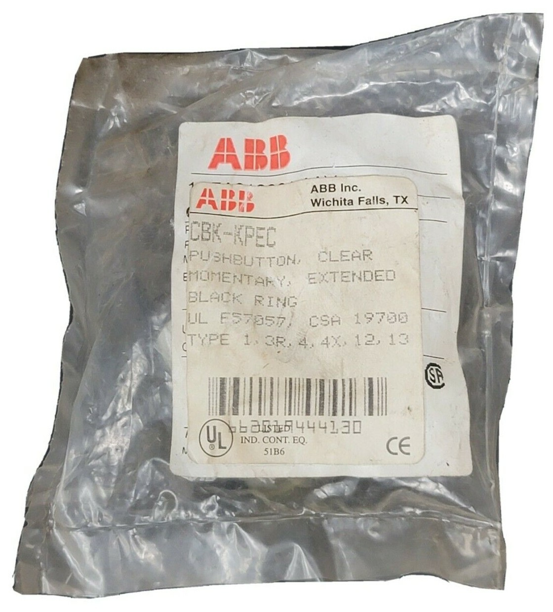 NEW ABB CBK-KPEC PUSHBUTTON CLEAR MOMENTARY EXTENDED BLACK RING