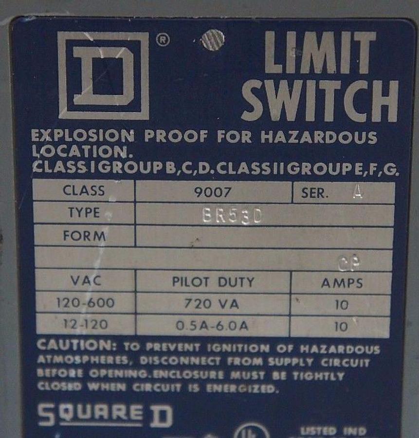 Used SQUARE D 9007-BR53D LIMIT SWITCH SER A 9007BR53D