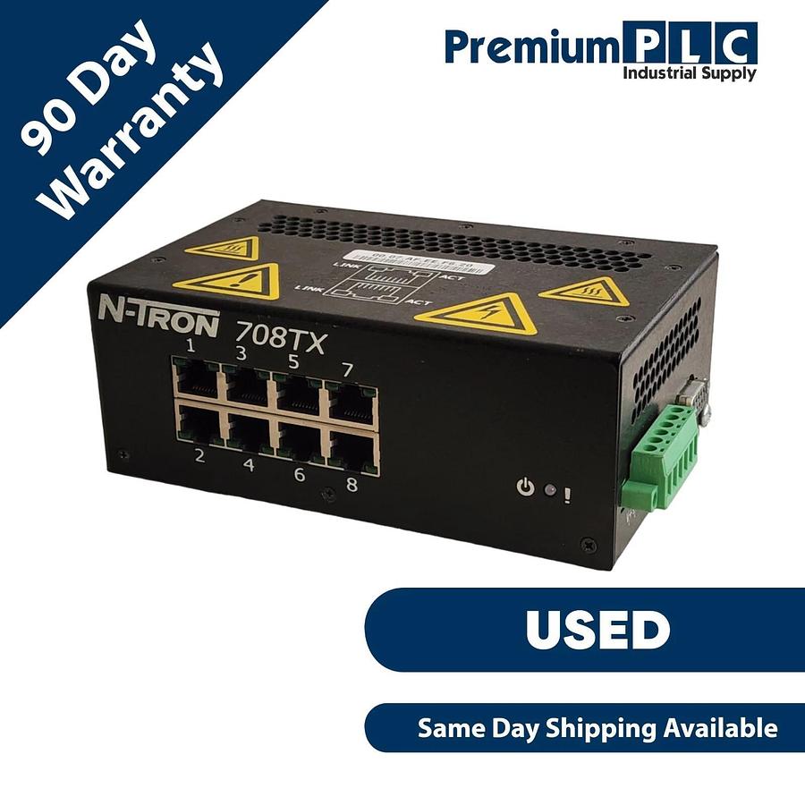 Used RED LION N-TRON 708TX INDUSTRIAL ETHERNET SWITCH 8-PORT 110/100BaseTX RJ-45