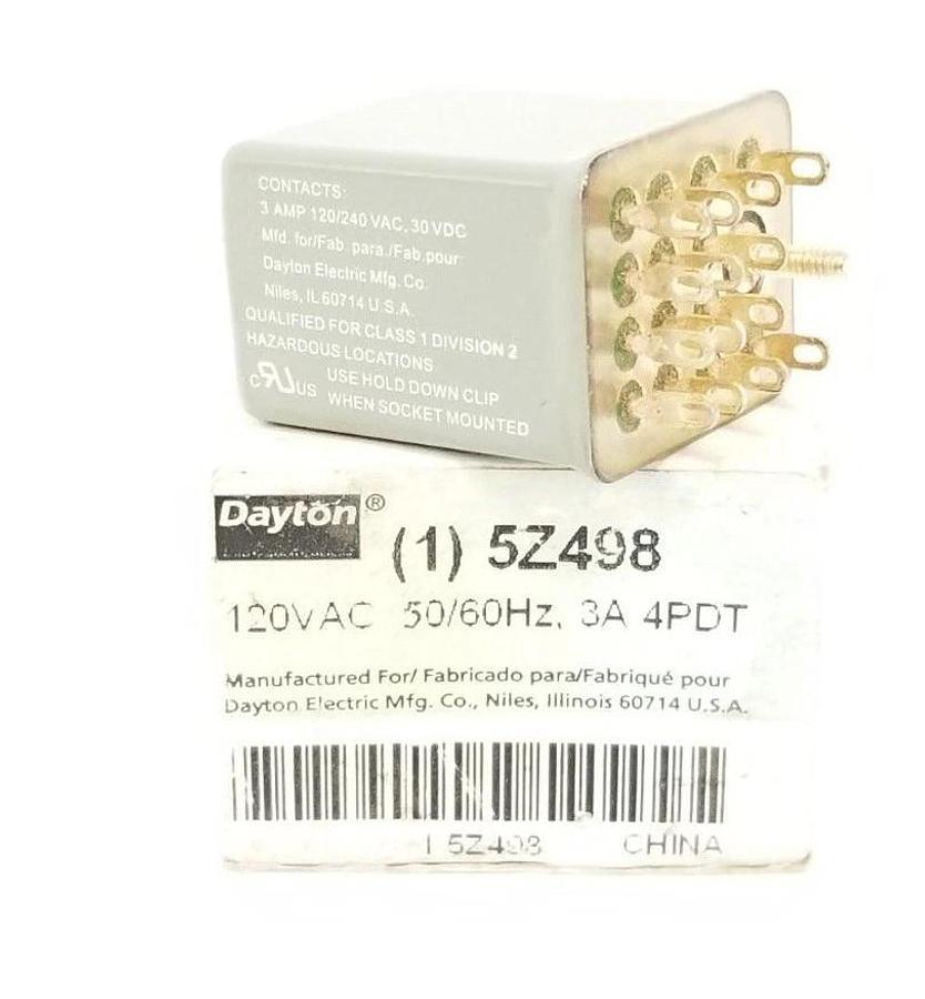 Used NIB DAYTON 5Z498 RELAY 120VAC, 50/60HZ, 3A, 4PDT