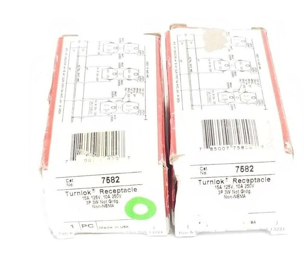 Used LOT OF 2 NEW PASS & SEYMOUR LEGRAND 7582 TURNLOK RECEPTACLES, 15/10A, 125/250V