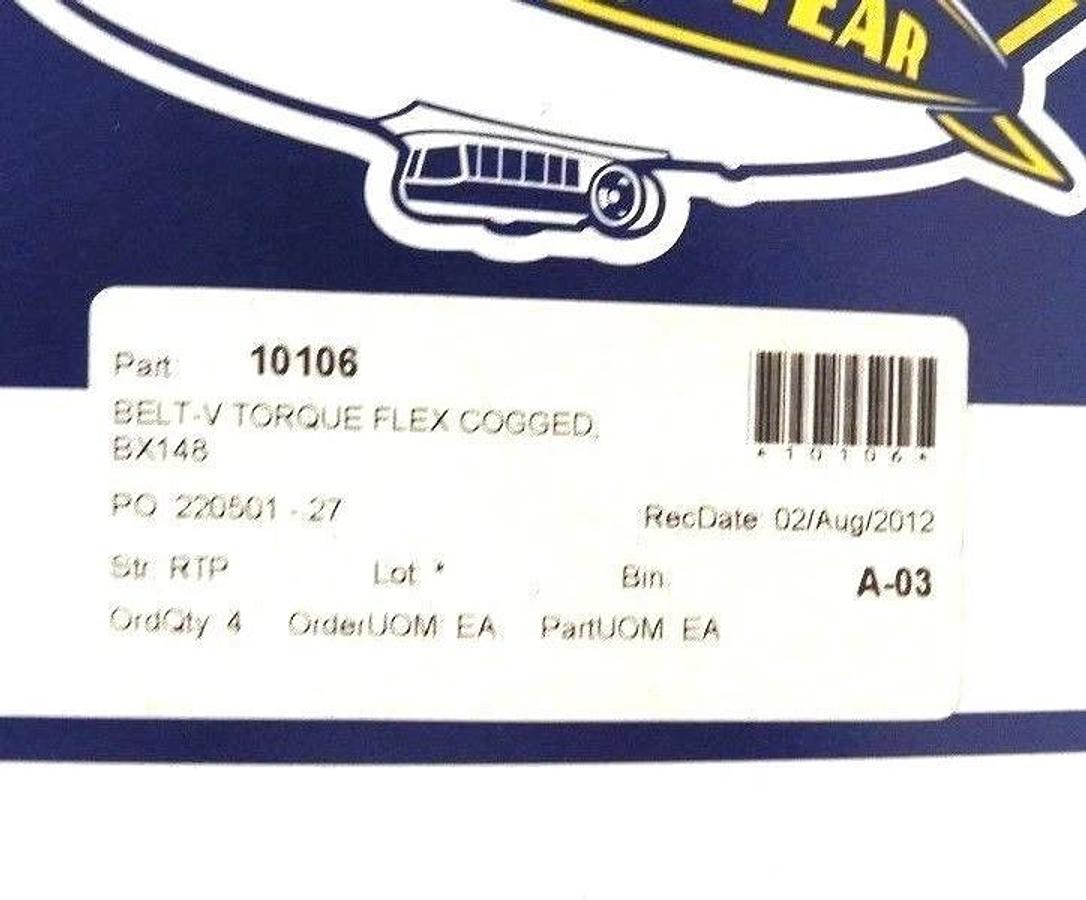 Used LOT OF 2 NEW GOODYEAR BX87 TORQUE-FLEX COGGED V-BELTS, MATCHMAKER SC, 10115