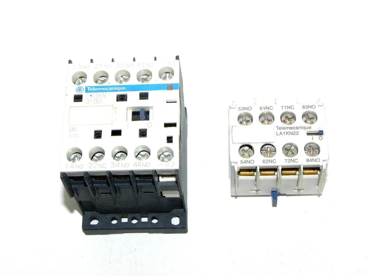 Used TELEMECANIQUE CA3KN31BD CONTROL RELAY 24V W/ LA1KN22 AUX CONTACT