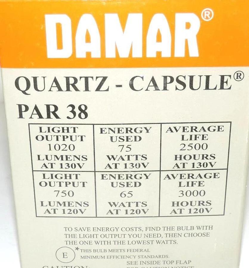 Used LOT OF 2 NIB DAMAR 75PAR38QFL CLEAR FLOOD LIGHTS, E26 MEDIUM, 75 WATT, 130 VOLT