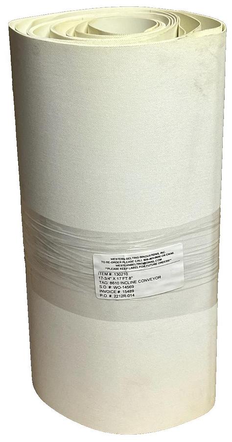Western Belting 130210 White Polyurethane Conveyor Belt 17-3/4" x 17' 8" - NEW