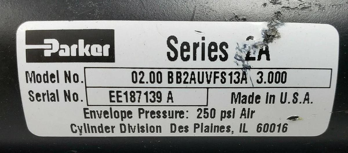 Used PARKER SERIES 2A 02.00 BB2AUVFS13A 3.000 PNEUMATIC CYLINDER 250PSI
