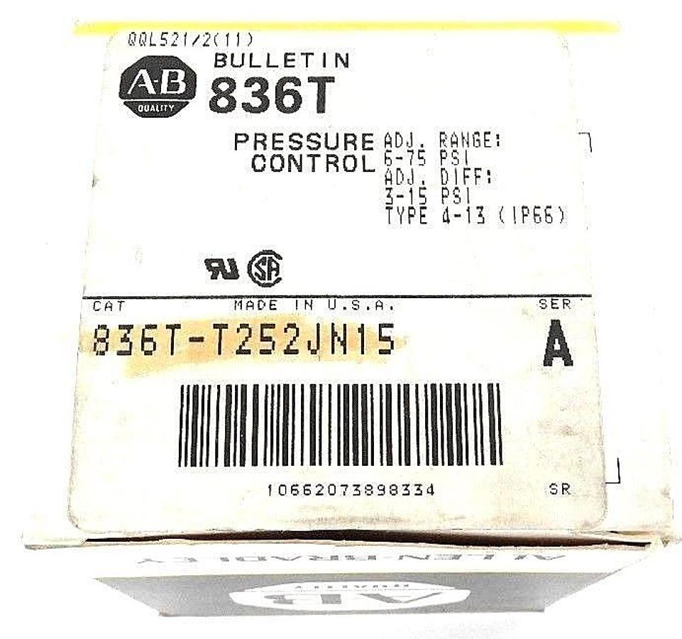 NIB ALLEN BRADLEY 836T-T252JN15 PRESSURE CONTROL 836TT252JN15, SER. A