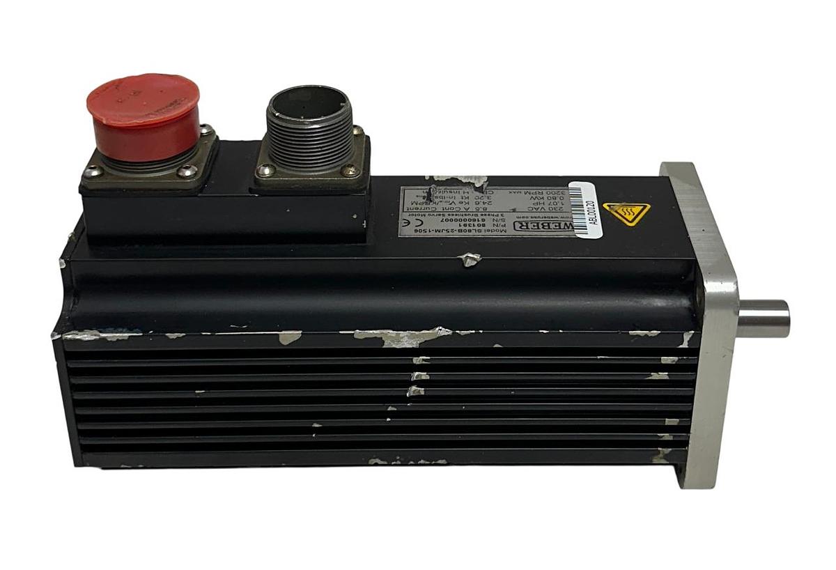 Used WEBER SL80B-25JM-1506 / 801391 BRUSHLESS SERVO MOTOR 3PH .80kW/1.07HP 230V USNP