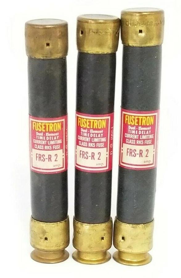 Used LOT OF 3 COOPER BUSSMANN FRS-R-2 FUSETRON DUEL-ELEMENT FUSES FRSR2