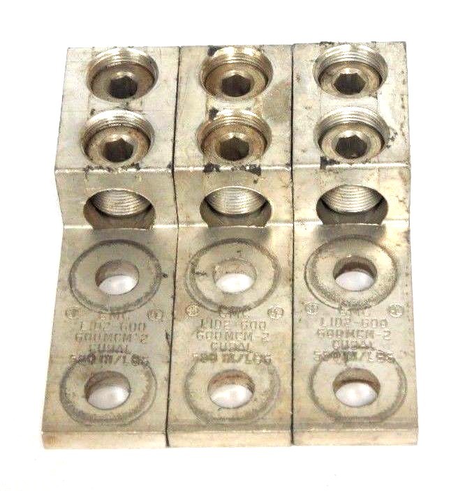 Used LOT OF 3 CMC CLEVELAND MOTION CONTROL LID2-600 LUGS 600MCM-6, CU9AL, 550 IN/LBS