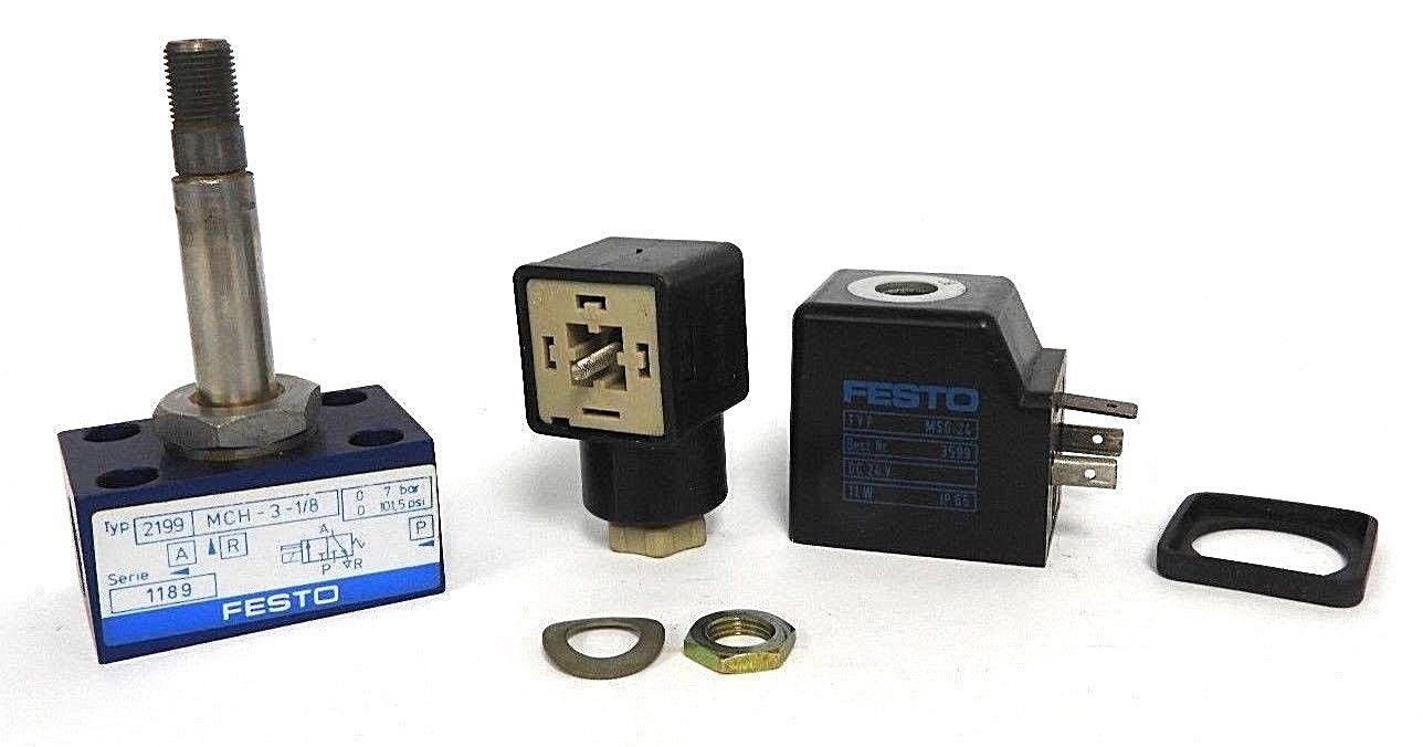 Used NEW FESTO 2199 MCH-3-1/8 SOLENOID VALVE W/ 3599 MSG-24 COIL & B-12