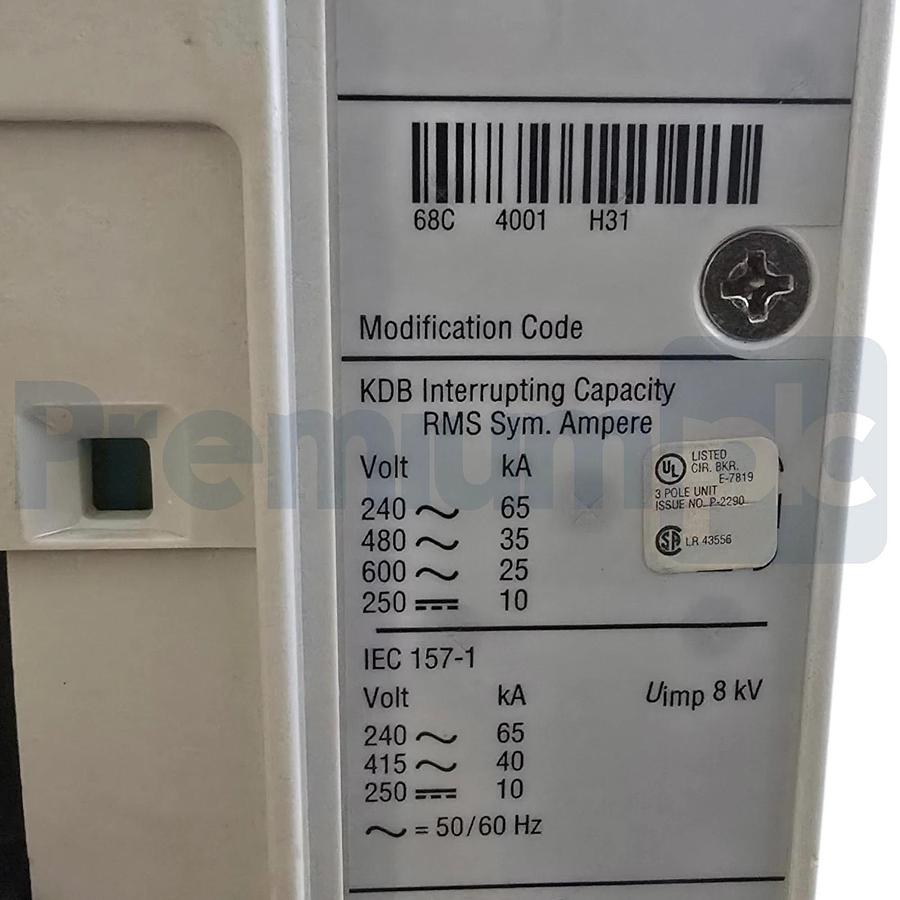 Eaton Cutler-Hammer KDB3225W Series C MCC Circuit Breaker 3P 225A 600V w/ Trip