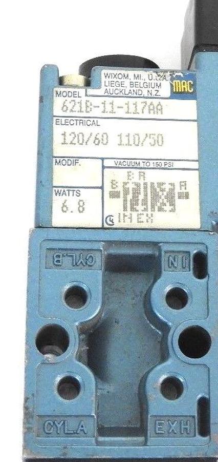 Used MAC 621B-11-117AA SOLENOID VALVE 110-120V, 50/60HZ, 6.8W, 621B11117AA
