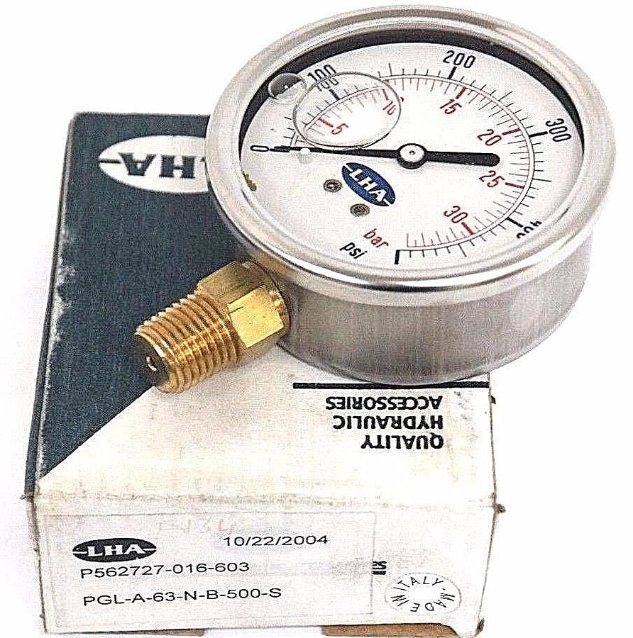 Used NIB LHA PGL-A-63-N-B-500-S GAUGE 0-500 PSI, PGLA63NB500S