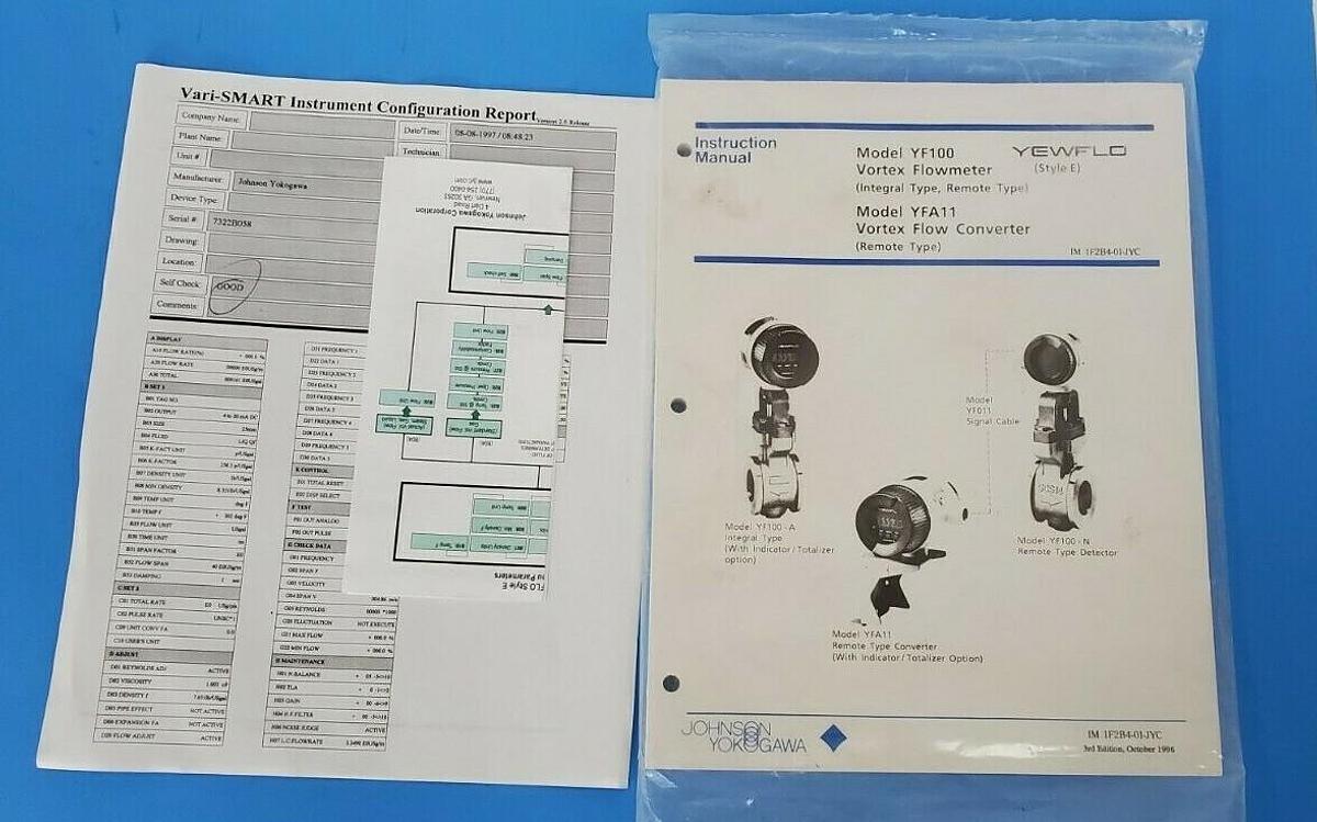 Used JOHNSON YOKOGAWA IM 1F2B4-01-JYC 3RD ED. INSTRUCTION MANUAL VORTEX YF100 YFA11