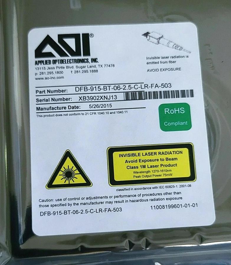 Used APPLIED OPTPELECTRONICS AOI DFB-915-BT-06-2.5-C-LR-FA-503 TOSA MODULE W/ LASER