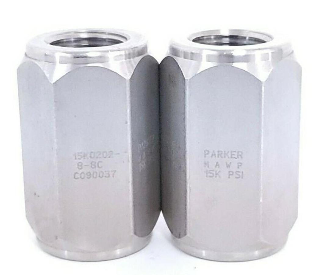 Used LOT OF 2 NEW PARKER 15K0202-B-8C COUPLINGS, FEMALE, 1/2" NPT MAWP 15K PSI