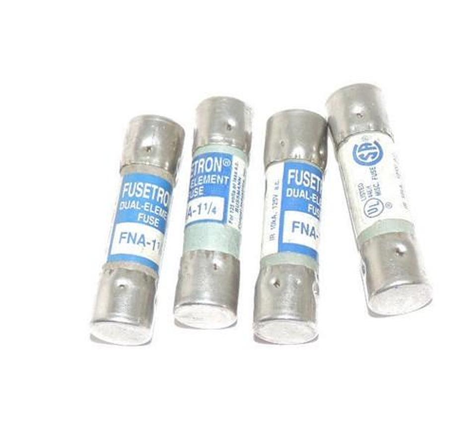 Used LOT OF 4 BUSSMANN FUSETRON FNA-1-1/4 DUAL-ELEMENT FUSES 125V A.C.