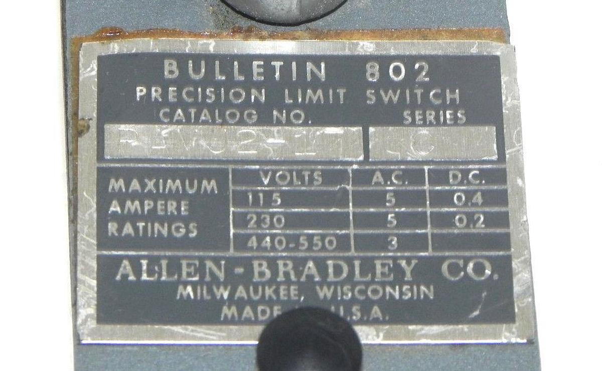 Used ALLEN BRADLEY 802-PAMJ217 LIMIT SWITCH W/ LEVER 802-PAMJ2-17 SER. C